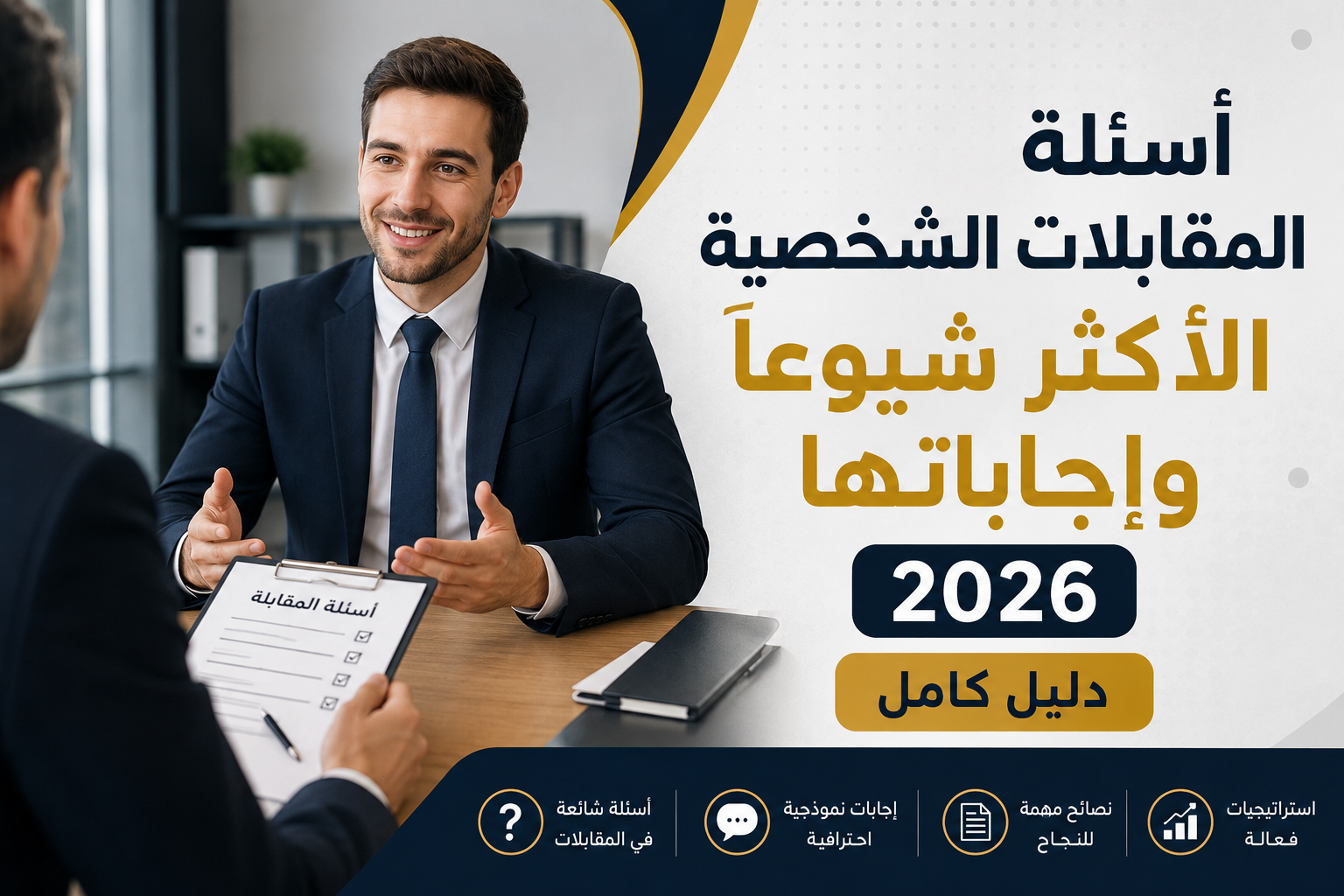 أسئلة المقابلات الشخصية الأكثر شيوعاً وإجاباتها 2026 (دليل كامل)