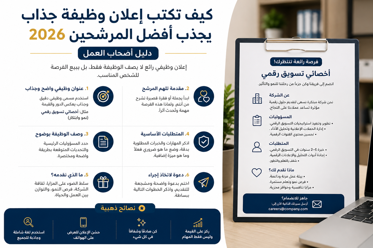 كيف تكتب إعلان وظيفة جذّاب يجذب أفضل المرشّحين 2026 (دليل أصحاب العمل)